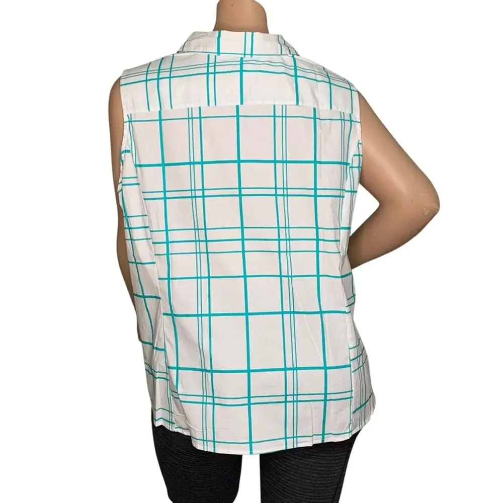 Jessica London NWOT Plaid Blouse Sleeveless White & Green Size 30